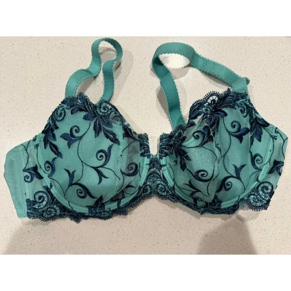 SOMA Lightly llined Lace Balconette Bra in Teal and Blue‎ 38C